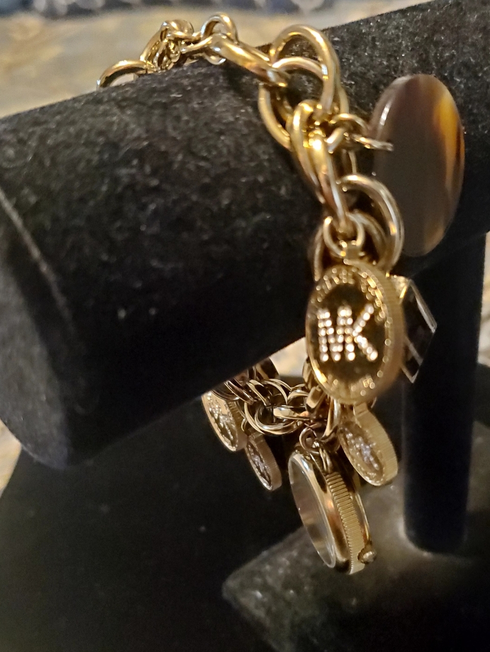 Michael Kors Gold Chain Bracelet with Tortoiseshell Discs & Charms And Watch - Picture 2 of 3
